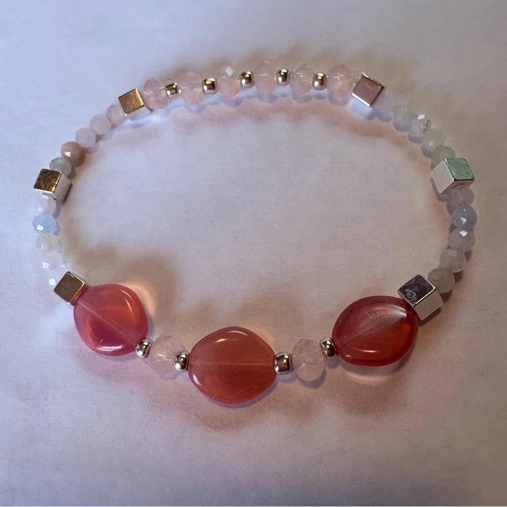 ***SOLD*** 3-Pc Artisan Hand Crafted Beaded Bracelet Genuine Stone & Glass Beads - Picture 6 of 9